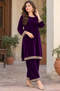 Purple Velvet 2 Piece Stitched Suit