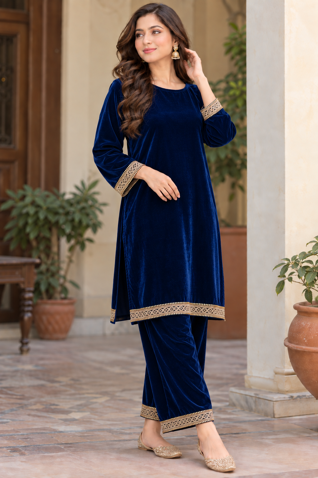 Royal Blue Velvet 2 Piece Stitched Suit