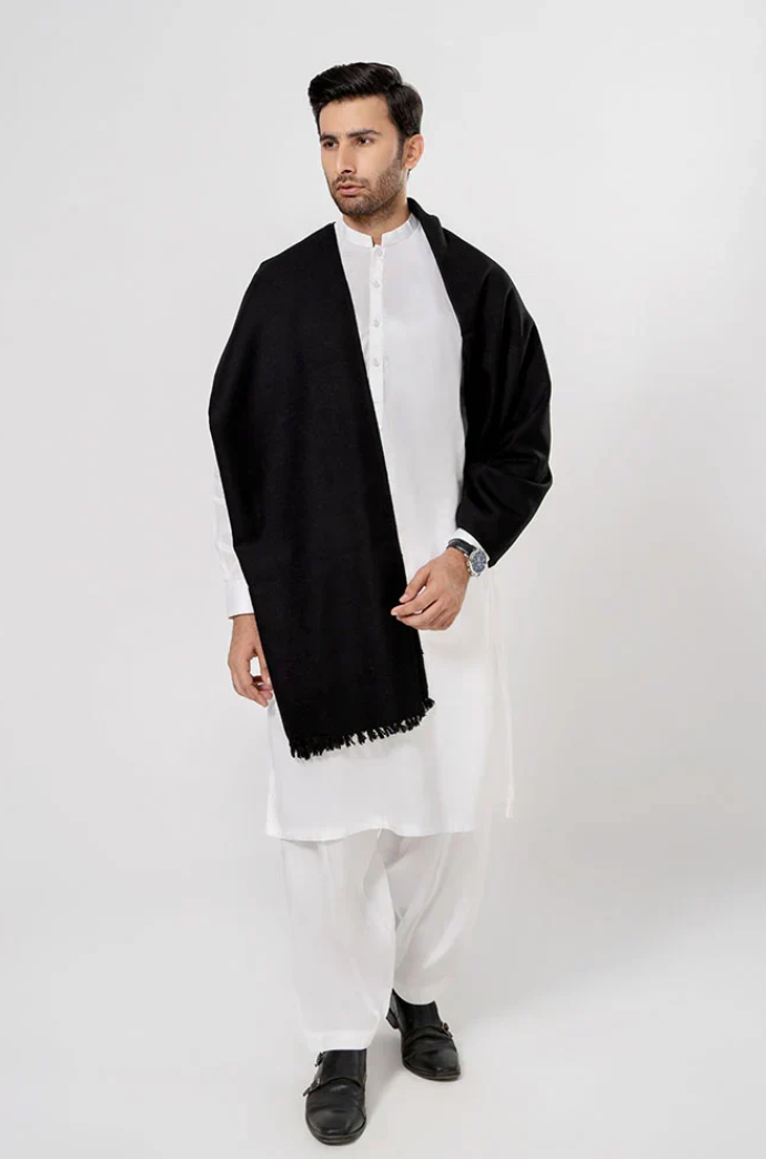 Classic Men's Wool Winter Shawl - Black