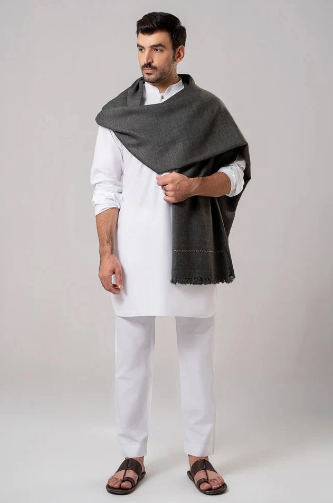 Classic Men's Wool Winter Shawl - Dark Grey