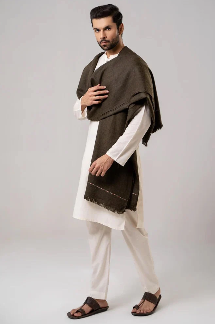 Classic Men's Wool Winter Shawl - Dark Brown