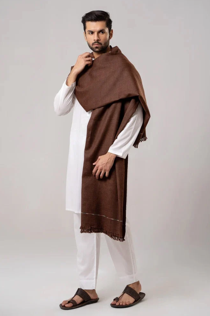 Classic Men's Wool Winter Shawl - Coffee Brown