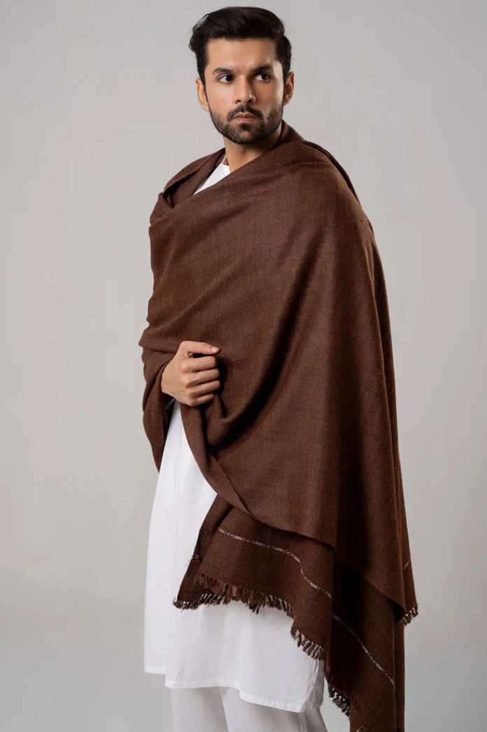 Classic Men's Wool Winter Shawl - Coffee Brown