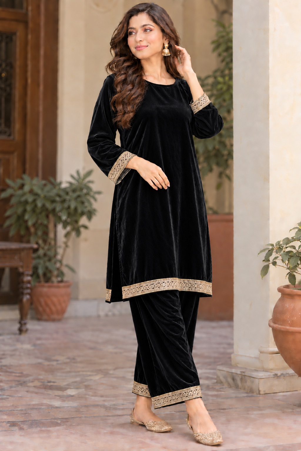 Black Velvet 2 Piece Stitched Suit